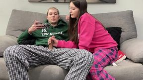 Step Brother Gets Handjob from Step Sister Instead of Watching Porn