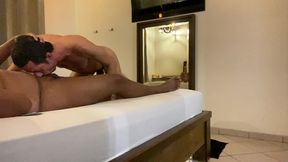 slim twink sucks & rides hairy chubby black bear’s fat cock raw