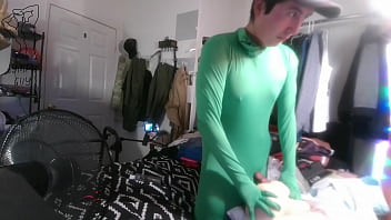 Amputee Boy Jerks off in Spandex Suit &amp_ Cums