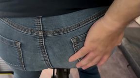 Slutty crossdresser in tight jeans spanked