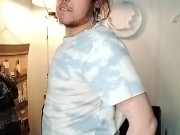 Transman slut masturbating in office chair first time in front of camera