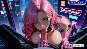 Cyberpunk beauty cumdrenched POV as pink city rains on her sexy tits
