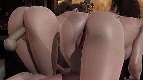 Jill and Claire share hot guy in a hardcore 3D threesome