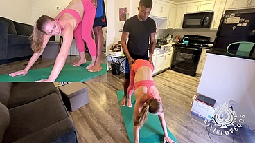 MILF Gets BBC Yoga Session! Deepthroating & Pussy Stretching