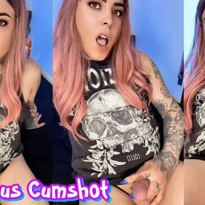 Beautiful Tattooed Trans Girl Masturbates and Has Incredible Cumshot