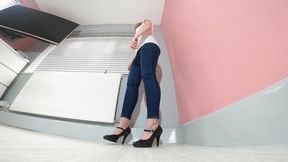 Head Standing Challenge In Mary Jane Heels FLOOR CAM (4K)