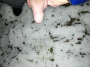 Pulling back foreskin and peeing to the snow