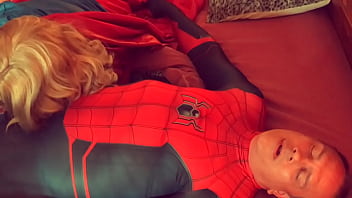 Granny Carmen&#039_s Supergirl sucks Spiderman