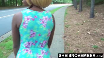 Msnovember's Ebony Flash: Young Black Babe Exposes Her Curves in Public