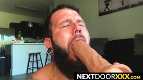 NextDoorXXX.com - Johnny Hill rides huge dildo while strokes cock