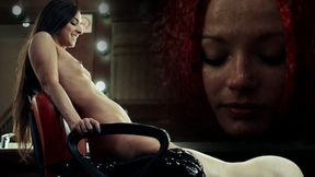 Blonde girl gets devoured by mistress' boots in rough, hardcore BDSM session
