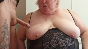 he crushed his neighbor&#039;s tits fucked her in the mouth and filled her tits with cum
