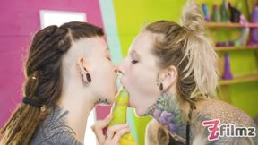 Alternative Girl Strap-on Fucks Shy Tattooed Teen Crazy Toys