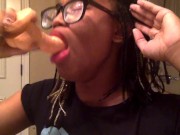 Tranny sucks a 5 inch dildo