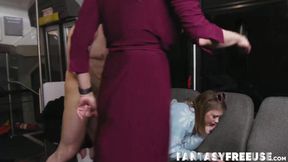 MILF Katie Morgan and Ginger Grey end up fucking their bus driver in a threesome