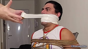 Rod Lemos tied up and gagged cumming | Behind the Scenes