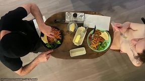 CMNF Overhead Candid Spaghetti Dinner