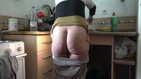 55 Year Old Stepmom Lets Horny Stepson Cum on Her Pussy in the Kitchen