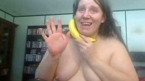 This stupid fat white trash munches banana on webcam