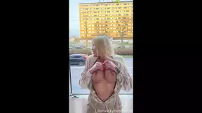 Naughty blonde student shows off her big booty and boobs