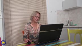 Hot blonde mature gets creampied from his hard dick