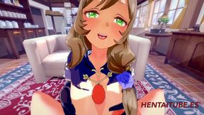 Lisa from Genshin Impact Gets Fucked by Blonde Boy for Hot Blowjob & Creampie Action