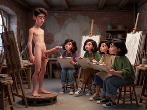 A painting class that ended in an unusual way - besides painting, they learn human anatomy (AI-generated)