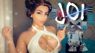 Princess Leia cosplayer giving JOI while sucking off her dildos