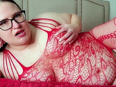 Valentine's Day JOI from BBW in red bodystocking - jerk off