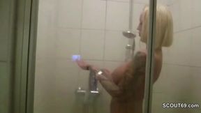 Stranger Caught German Big Tit MILF in Shower and Fuck her