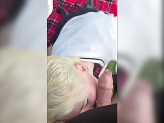 Oral-sex raw energy on outdoor picnic bench