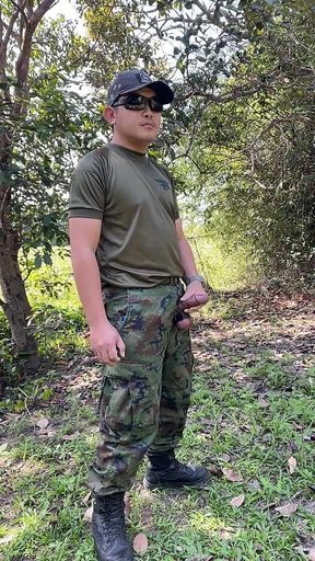Horny Solider Thai Jerks off & Cums at Work