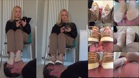 GODDESS KALYPSO - Your face is my floor - Human footstool in sneakers and socks - Full clip - REMASTERED