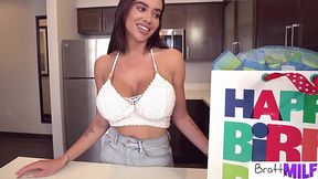 Huge tits Victoria got her stepson's cum in her mouth POV