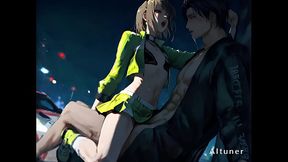 Under pit-lane lights, she bends to the night&mdash_his grip sets the only lap that matters.