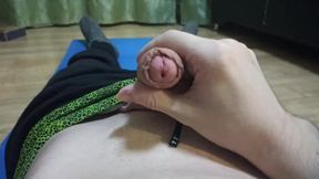 The boy masturbates off his cock