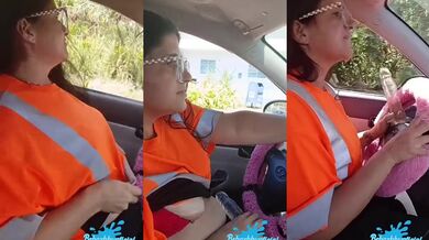 BBW Latina milf gets deepthroated while driving her municipal job