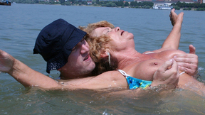 Granny and her pervert life-saver fucking by the lake