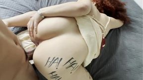 curly redhead surprises husband with anal plug and gives her ass as a gift