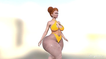 Slim-Thick Jamaican Babe shows off her big Ass in skimpy swimsuit - sassyComics