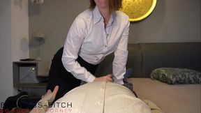 femdom secretary in leather overknees riding the boss to get a creampie - business-bitch
