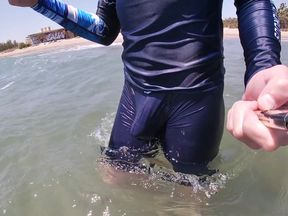 Surfer Gets Erect in His Lycra for the Pleasure of the People