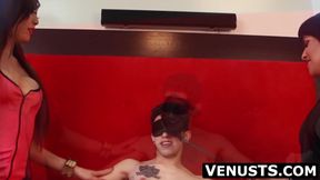 Asian tranny Venus Lux's sticky facial in a hot threeway