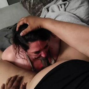 Look! No hands! BBW sub slut gives Daddy a handsfree blowjob and rimjob