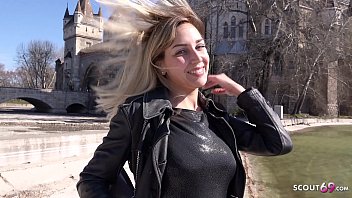 German Scout seduces teen with huge floppsy tits for bareback fuck
