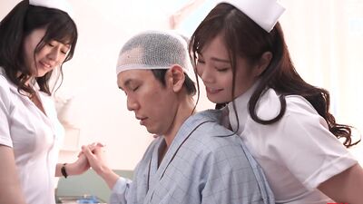 Slutty Jaoanese nurses are sharing patient's prick in a 3some