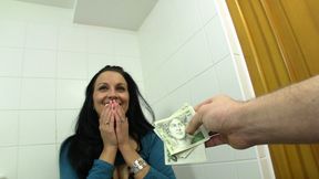 Stranger Bends Brunette's Ass Over And Fucks In A Bathroom Stall