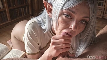 In the Ancient Library Dressed as Frieren... He Couldn’t Resist and Bred My Tight Elven Pussy Right Between the Bookshelves [AI]