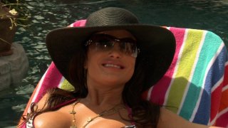 Busty Brunette Gets Fucked in Her Tight Pussy by the Pool