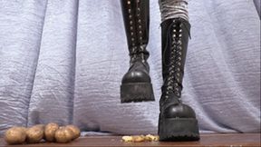 18 yo girl in black Doc Martens boots mercilessly squashes potatoes, fc138h 720p